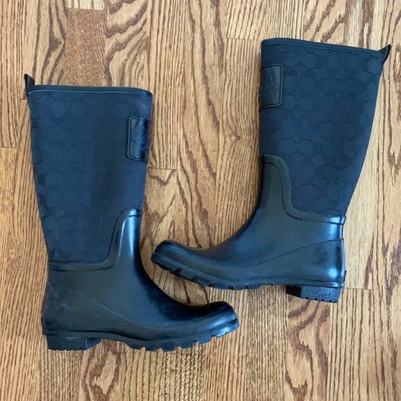 Coach Signature Black Pearl Rain Boots